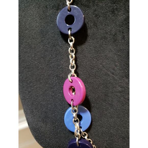 Women's Multicolor Circle Link Necklace Pink Blue Purple Acrylic Lobster Clasp - Picture 5 of 6